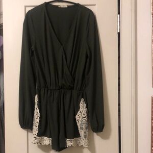 Altar'd State Green Romper with White Lace Trim